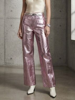 Wild Fox Metallic Pink High-Rise Wide Leg Pants Size Small